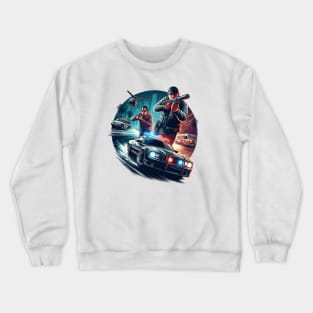Deadly Chase: Wheels and Shadows on the Run Crewneck Sweatshirt